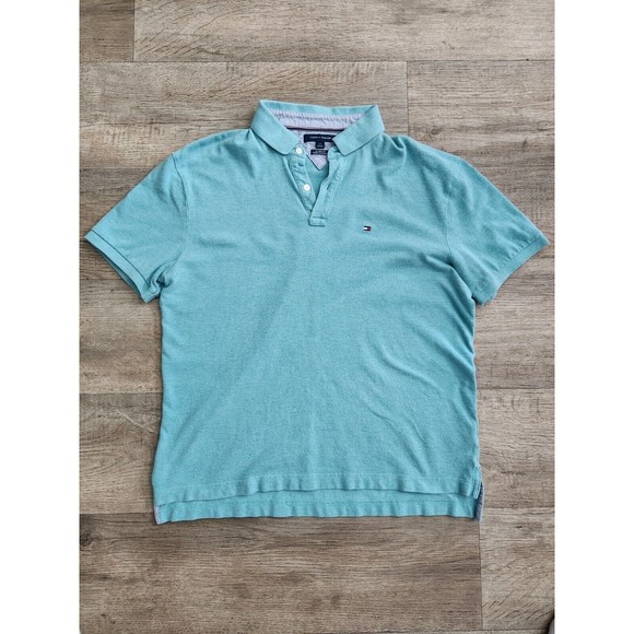 TOMMY HILFIGER Mens Light Blue Polo Golf Shirt Short Sleeve (Size Large) - Picture 1 of 3